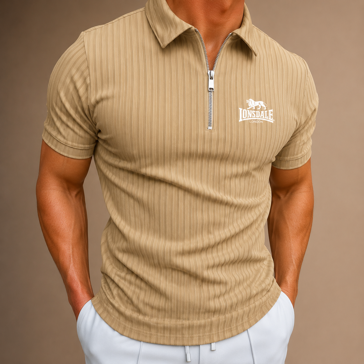 New LONSDALE printed men's short-sleeved polo shirt, 100% polyester fiber, casual, loose-fitting, multi-functional, with striped