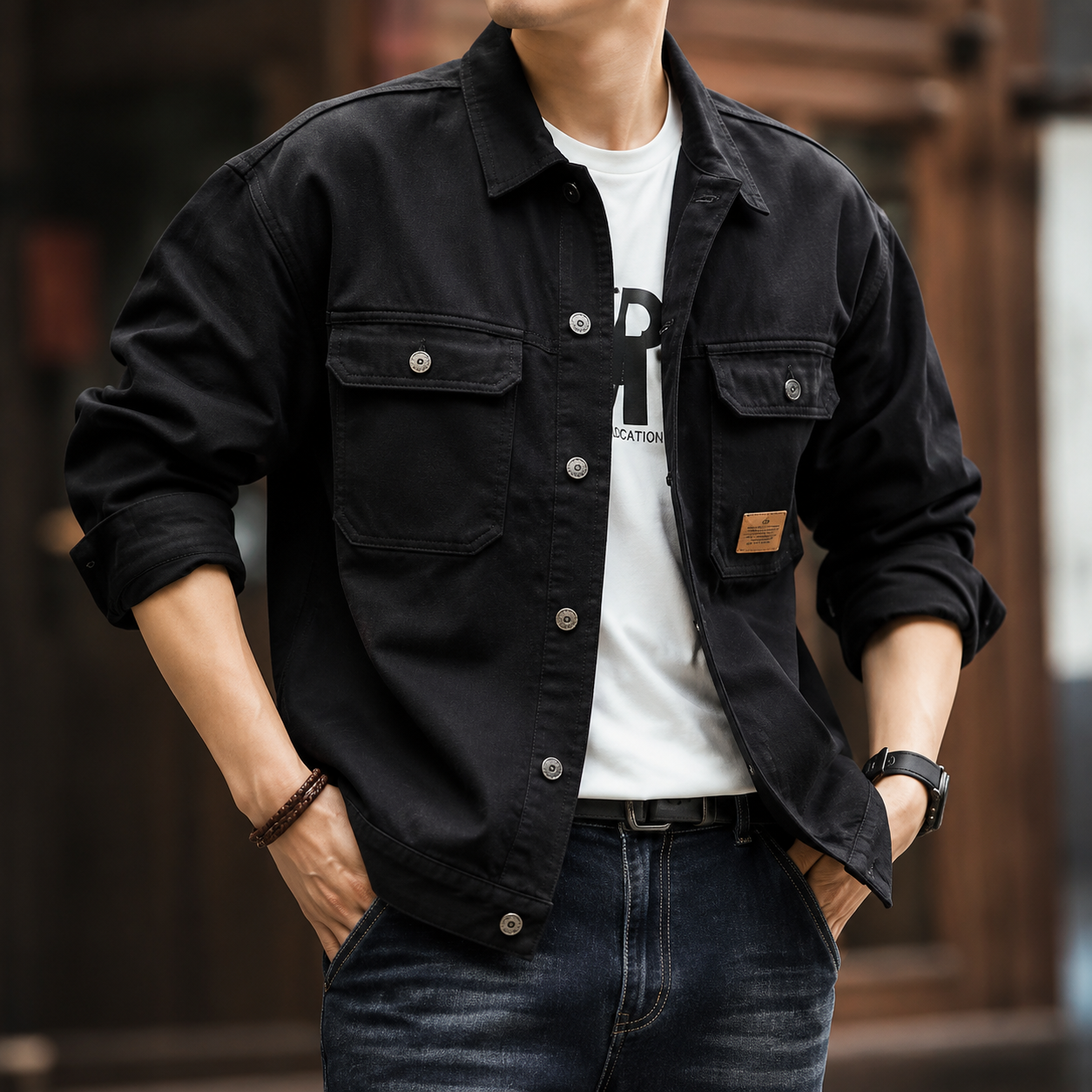 2024 Spring and Autumn Fashion Trend Solid Color Cargo Jacket Men's Casual Loose Comfortable High Quality Plus-Size Denim Coat