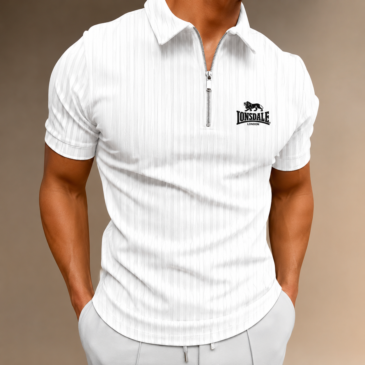 New LONSDALE printed men's short-sleeved polo shirt, 100% polyester fiber, casual, loose-fitting, multi-functional, with striped