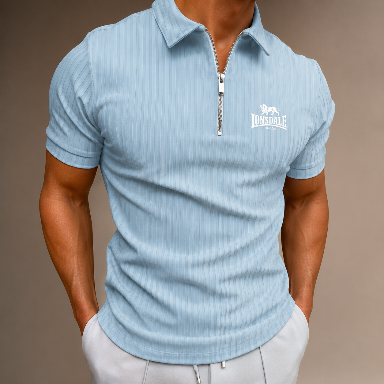 New LONSDALE printed men's short-sleeved polo shirt, 100% polyester fiber, casual, loose-fitting, multi-functional, with striped