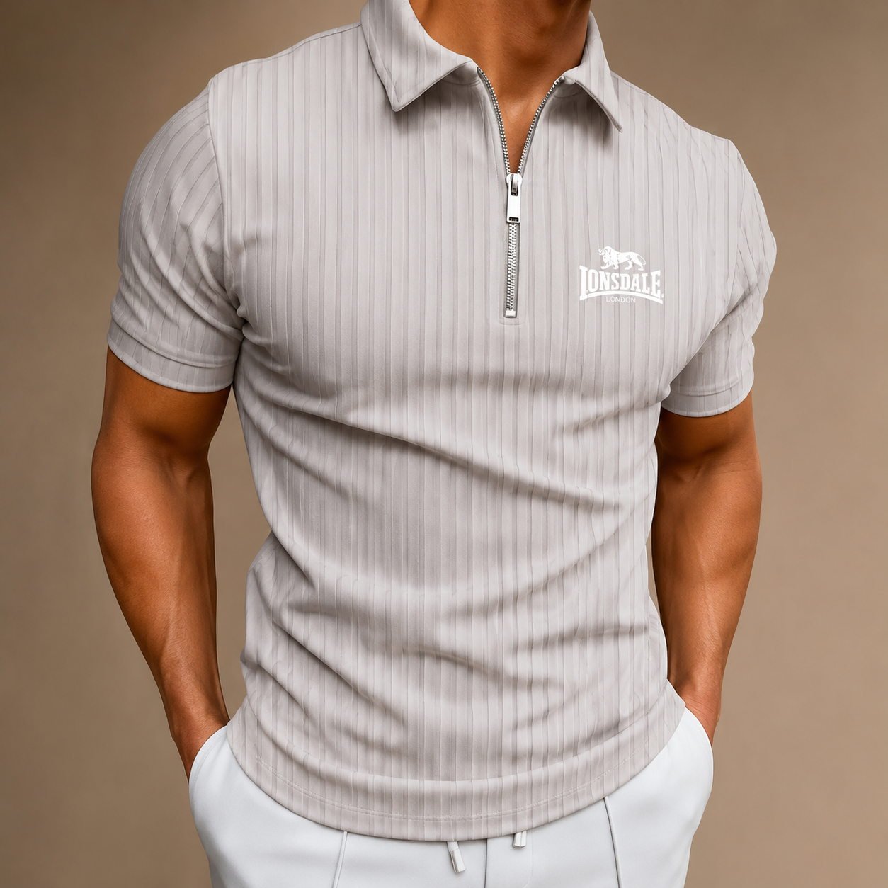 New LONSDALE printed men's short-sleeved polo shirt, 100% polyester fiber, casual, loose-fitting, multi-functional, with striped