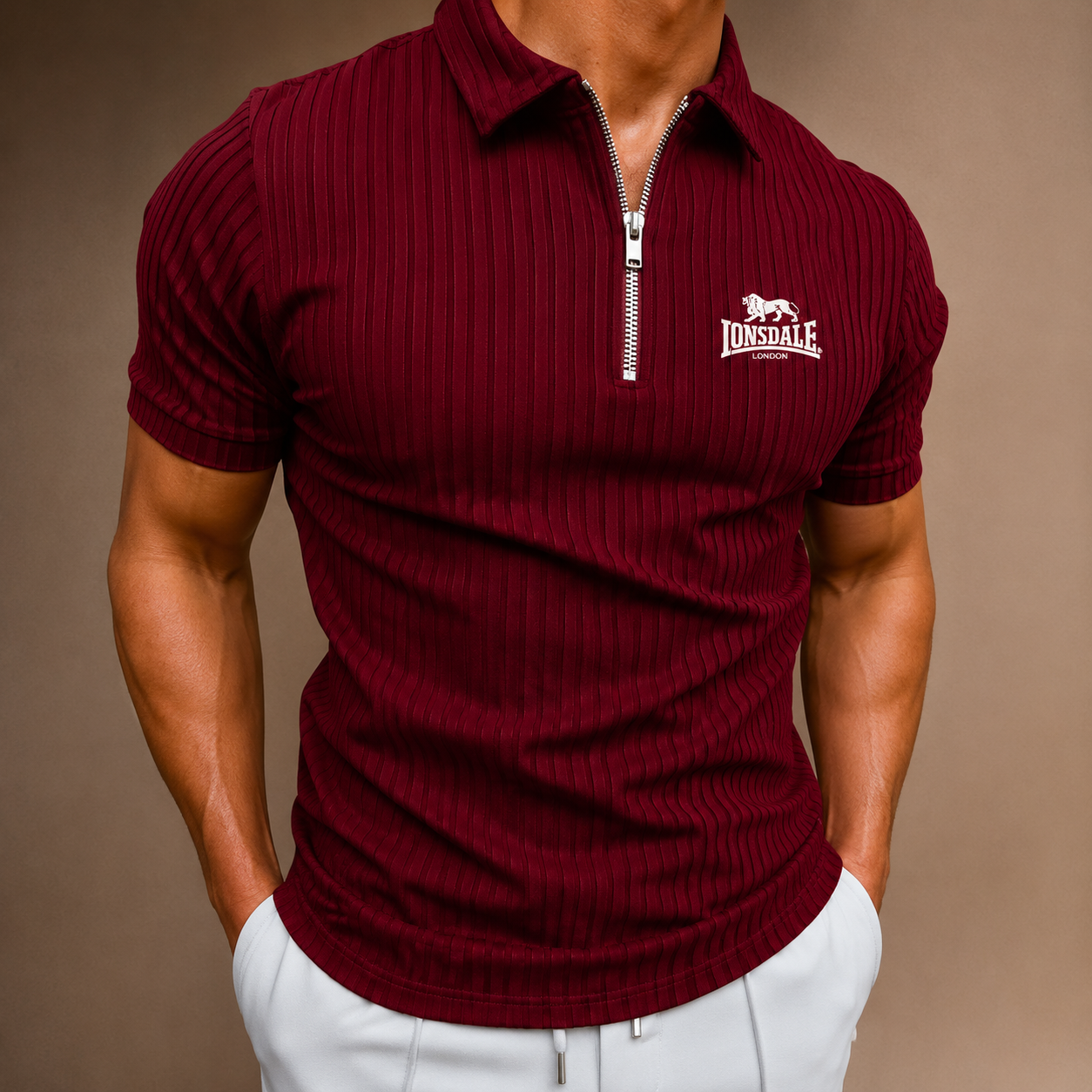 New LONSDALE printed men's short-sleeved polo shirt, 100% polyester fiber, casual, loose-fitting, multi-functional, with striped