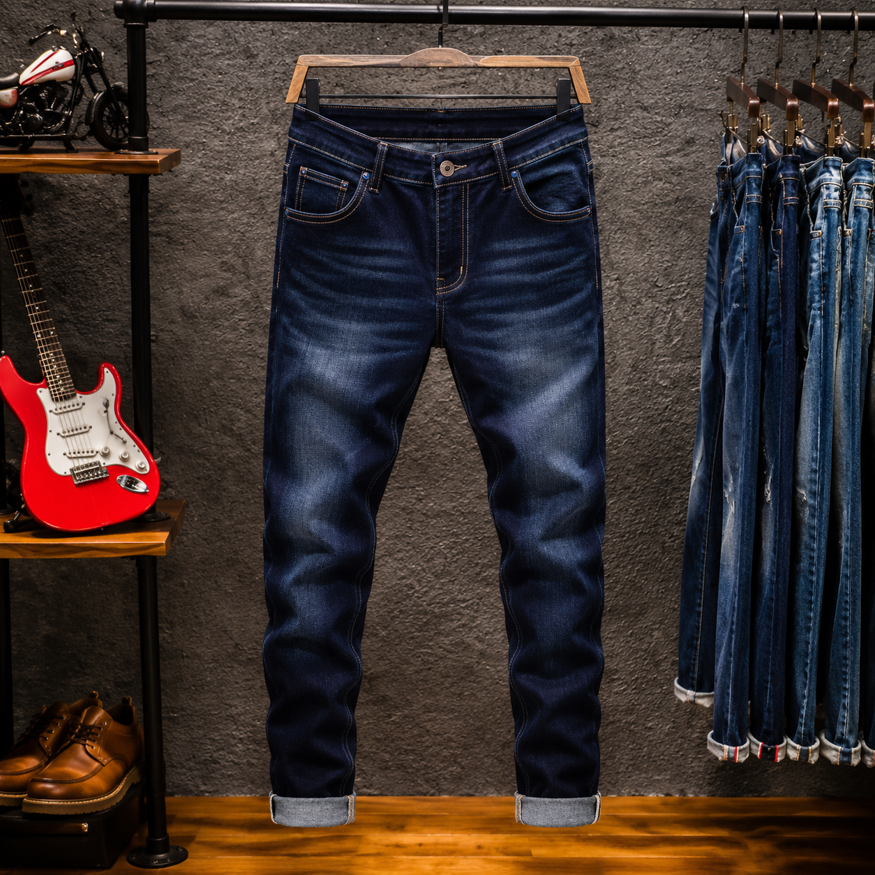 2026 Spring New Men's Slim Jeans Skinny Elastic Straight Fashion Korean Denim Pants Dark Blue Male Casual Trendy Trousers