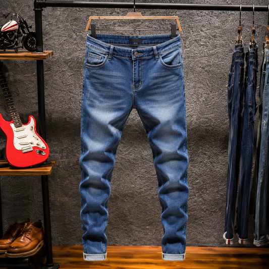 2026 Spring New Men's Slim Jeans Skinny Elastic Straight Fashion Korean Denim Pants Dark Blue Male Casual Trendy Trousers