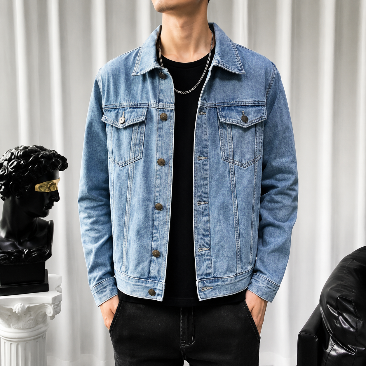 Spring Autumn Men Denim Jackets Casual Solid Color Lapel Single Breasted Jeans Jacket Men Slim Fit Cotton Outwear Jackets 5xl-M