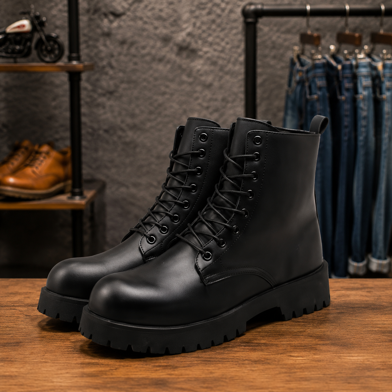 Couple's casual boots four season men's and women's high top leather boots fashion thick soled non slip plus size outdoor boots