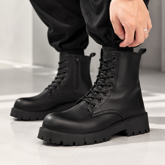 Couple's casual boots four season men's and women's high top leather boots fashion thick soled non slip plus size outdoor boots