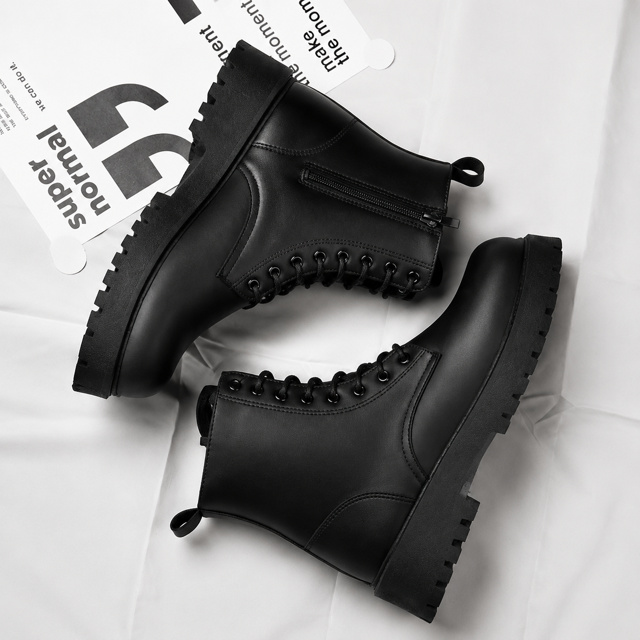Couple's casual boots four season men's and women's high top leather boots fashion thick soled non slip plus size outdoor boots