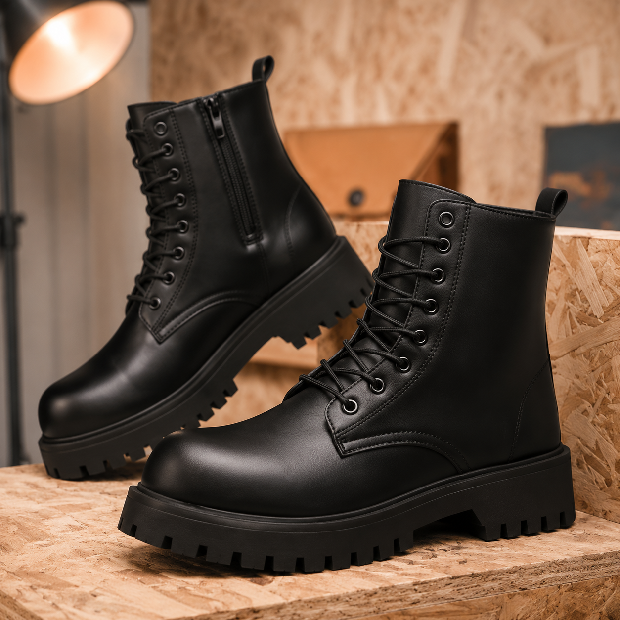 Couple's casual boots four season men's and women's high top leather boots fashion thick soled non slip plus size outdoor boots