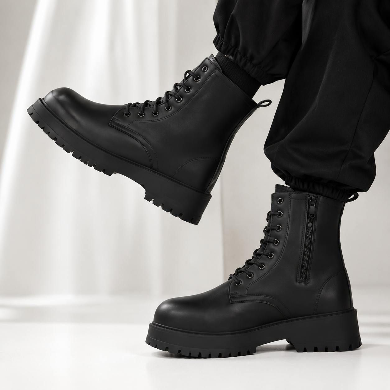 Couple's casual boots four season men's and women's high top leather boots fashion thick soled non slip plus size outdoor boots