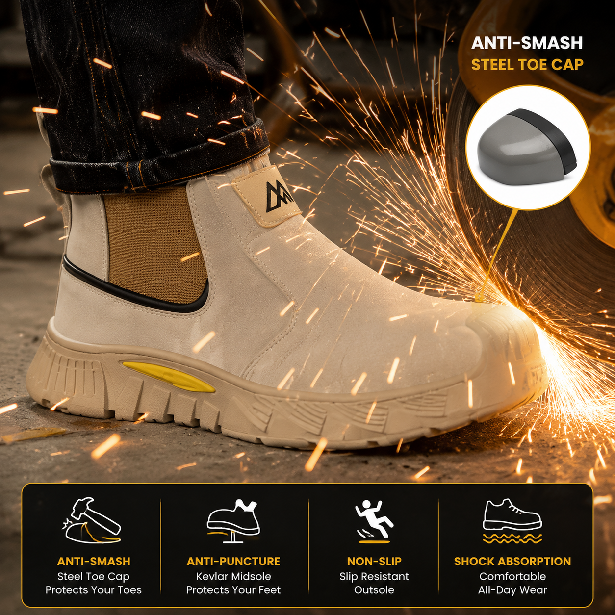 Steel Toe Safety Shoes for Men Women Slip Resistant Work Shoes Sneaker Outdoor Protective Work Shoes Outdoor Security Boots Men