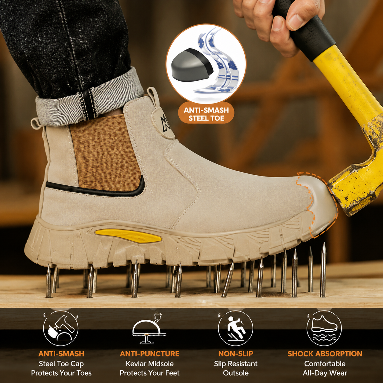 Steel Toe Safety Shoes for Men Women Slip Resistant Work Shoes Sneaker Outdoor Protective Work Shoes Outdoor Security Boots Men