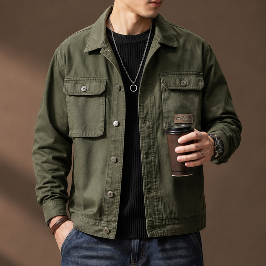 2024 Spring and Autumn Fashion Trend Solid Color Cargo Jacket Men's Casual Loose Comfortable High Quality Plus-Size Denim Coat