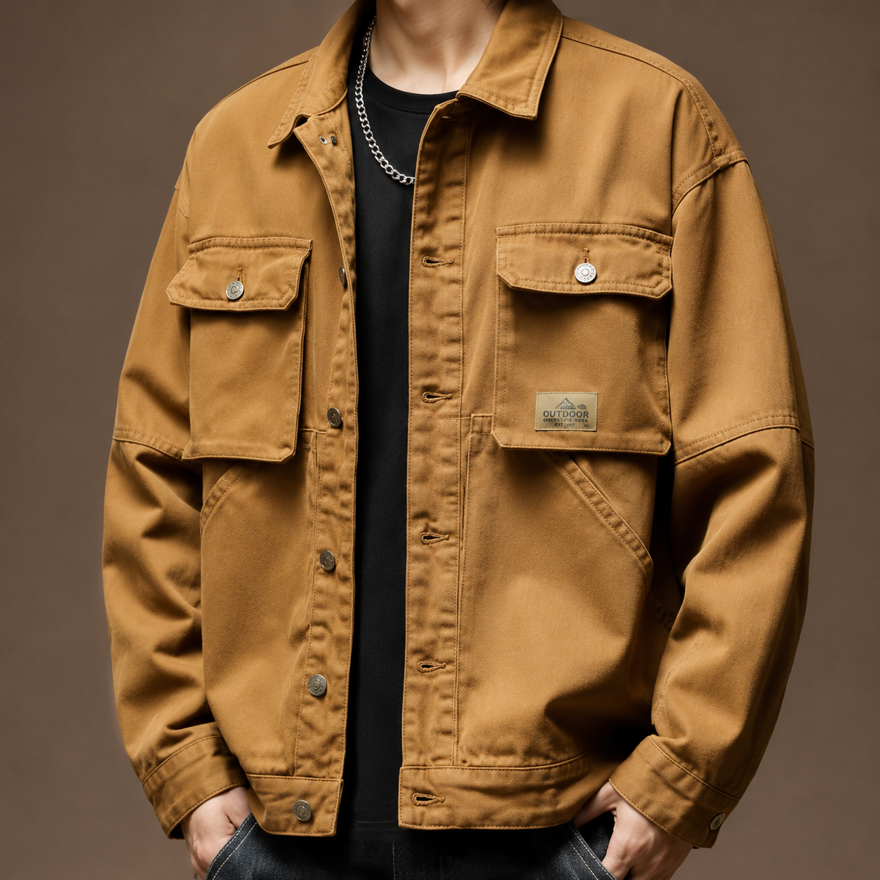 2024 Spring and Autumn Fashion Trend Solid Color Cargo Jacket Men's Casual Loose Comfortable High Quality Plus-Size Denim Coat
