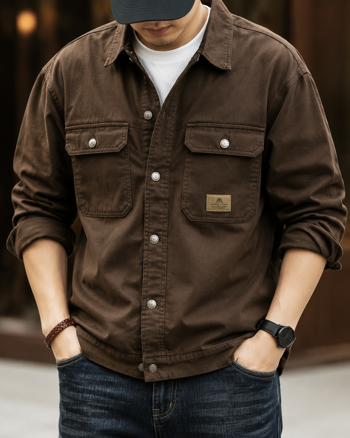 2024 Spring and Autumn Fashion Trend Solid Color Cargo Jacket Men's Casual Loose Comfortable High Quality Plus-Size Denim Coat